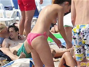 sizzling fat udders sans bra unexperienced teens bathing suit Beach hidden cam
